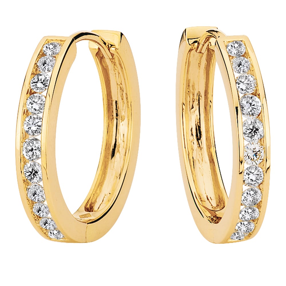 Channel set Diamond Hoop Earrings