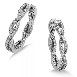 Pave set Diamond Twisted Inside/Out Hoops in 14k White Gold (1 ct. tw.) HI/SI2-SI3
