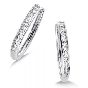 Channel set Diamond Oval Hoops in 14k White Gold