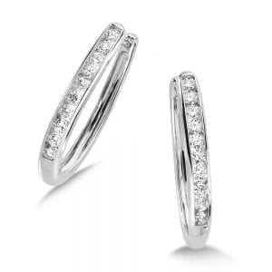 Channel set Diamond Oval Hoops in 14k White Gold (1/2 ct. tw.) HI/SI2-SI3