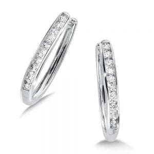 Channel set Diamond Oval Hoops in 14k White Gold (1 ct. tw.) HI/SI2-SI3