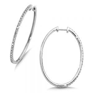 Pave set Slim Diamond Oval Hoops in 14k White Gold (1/2 ct. tw.) JK/I1