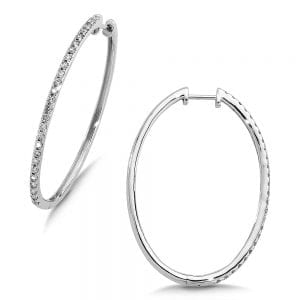 Pave set Slim Diamond Oval Hoops in 14k White Gold (3/4 ct. tw.) JK/I1