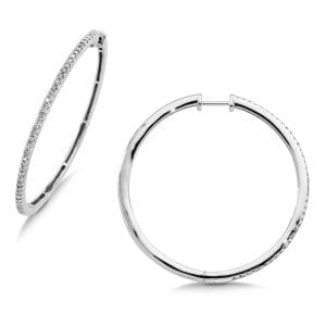 Pave set Slim Diamond Hoops in 14k White Gold