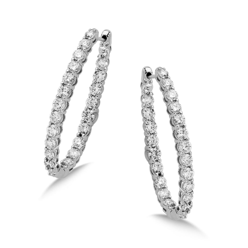 Pave set Diamond Oval Reflection Hoop Earrings
