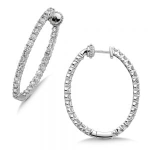Pave set Diamond Oval Reflection Hoops in 14k White Gold (1 ct. tw.) JK/I1