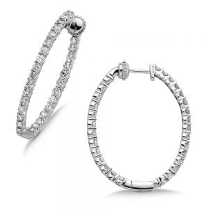Pave set Diamond Oval Reflection Hoops in 14k White Gold (2ct. tw.) JK/I1