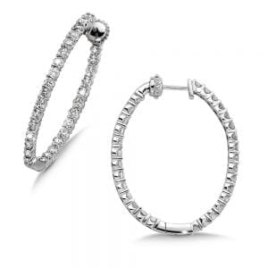 Pave set Diamond Oval Reflection Hoops in 14k White Gold (4ct. tw.) JK/I1