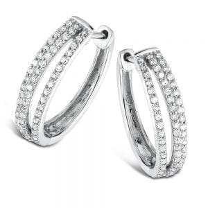 Pave Set set Diamond Triple Hoop Earrings in 14k White Gold (1/2 ct. tw.) HI/I1
