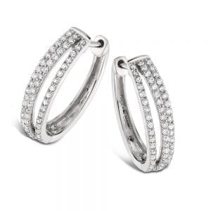 Pave Set set Diamond Triple Hoop Earrings in 14k White Gold (3/4 ct. tw.) HI/I1