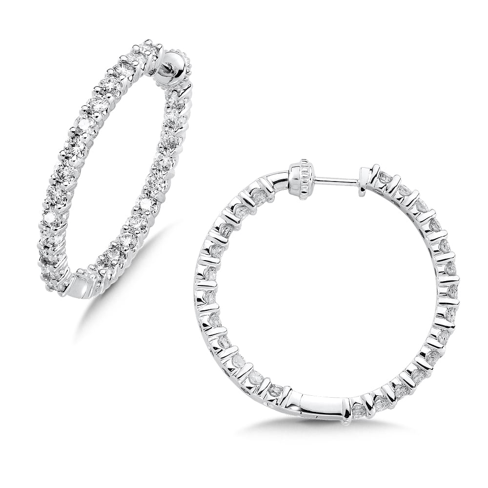 Pave set Diamond Reflection Hoops in 14k White Gold