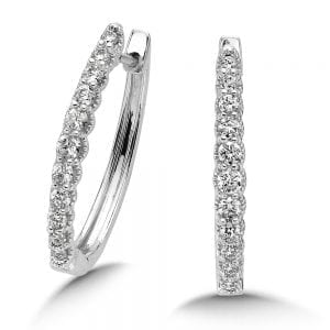Pave set Diamond Oval Hoops in 14k White Gold