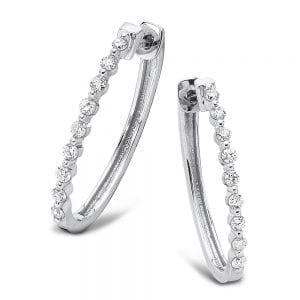 Prong set Floating Diamond Oval Hoops in 14k White Gold