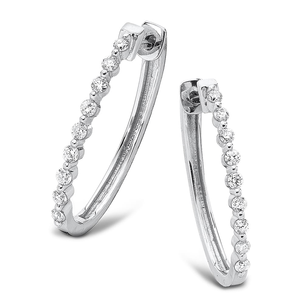 Prong set Floating Diamond Oval Hoops in 14k White Gold