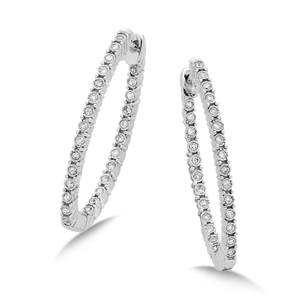 Pave set Diamond Twisted Inside/Out Hoop Earrings