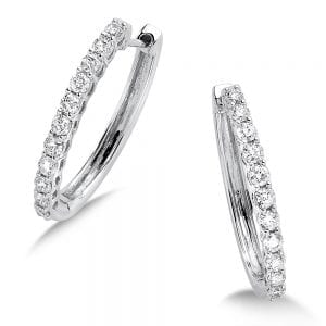 Pave set Diamond Oval Hoops in 14k White Gold