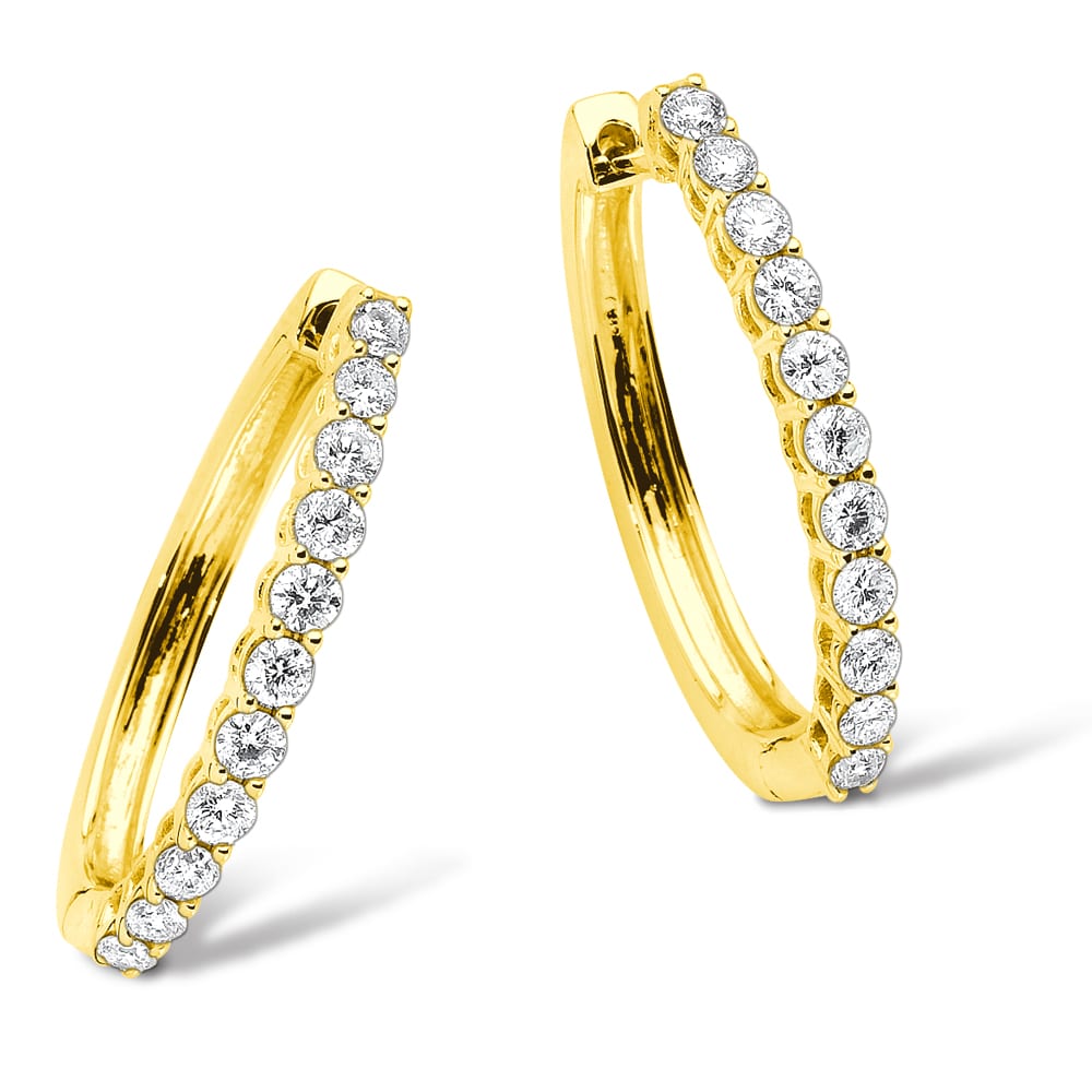 Pave set Diamond Oval Hoops in 14k Yellow Gold