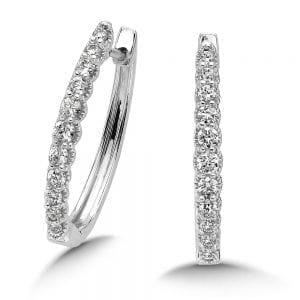 Pave set Diamond Oval Hoops in 14k White Gold