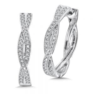 Pave set Diamond Twisted Hoops in 14k White Gold