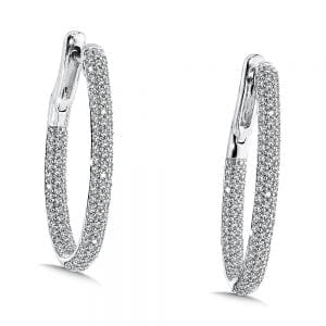Pave set Diamond Hoops in 14k White Gold