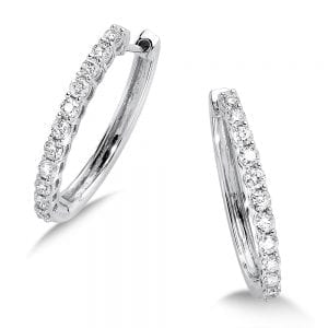 Pave set Diamond Oval Hoops in 14k White Gold