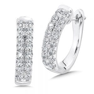 Double Row Prong set Diamond Oval Hoops in 14k White Gold