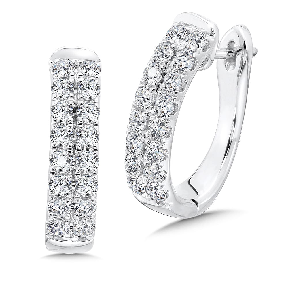 Double Row Prong set Diamond Oval Hoops in 14k White Gold