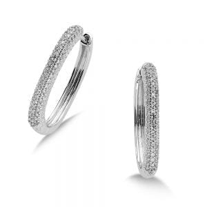 Pave set Triple Row Diamond Hoop Earrings
