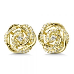14K Yellow Gold Floral Diamond Earrings