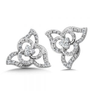 14K White Gold Floral Diamond Earrings
