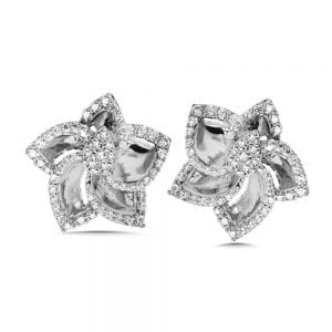 14K White Gold Floral Diamond Earrings