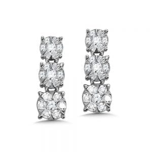 3-Stone Illusion Cluster Diamond Earrings