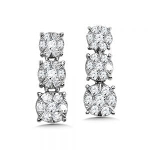 3-Stone Illusion Cluster Diamond Earrings