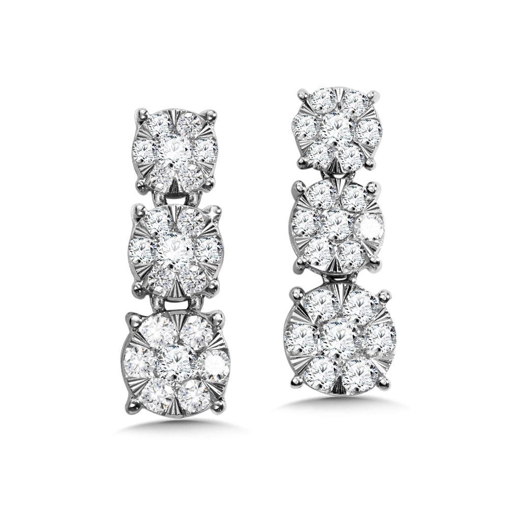 3-Stone Illusion Cluster Diamond Earrings