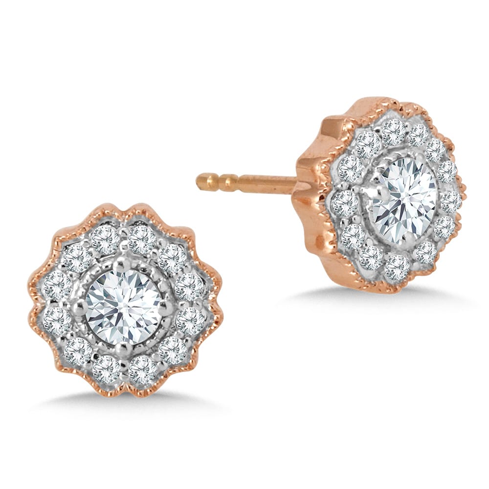 Floral Halo Diamond Stud Earrings