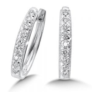 Pave set Diamond Heirloom Oval Hoops in 14k White Gold