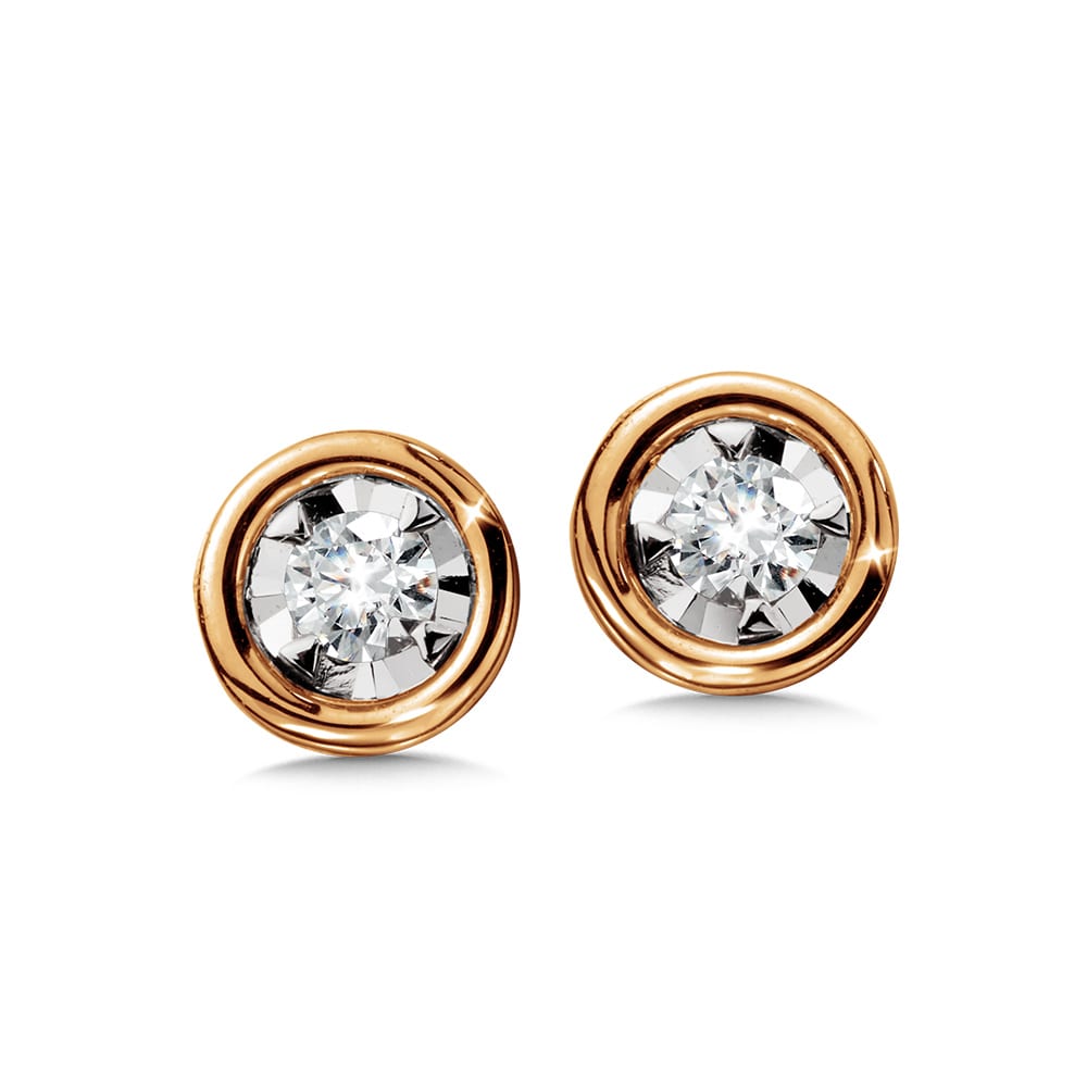 Bezeled Diamond Star Solitaire Stud Earrings