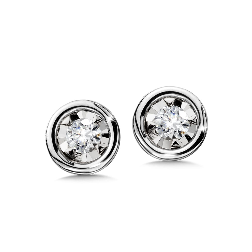 Bezeled Diamond Star Solitaire Stud Earrings