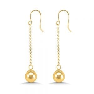 14K Yellow Gold Plated Sterling Silver Dangle Ball Earrings