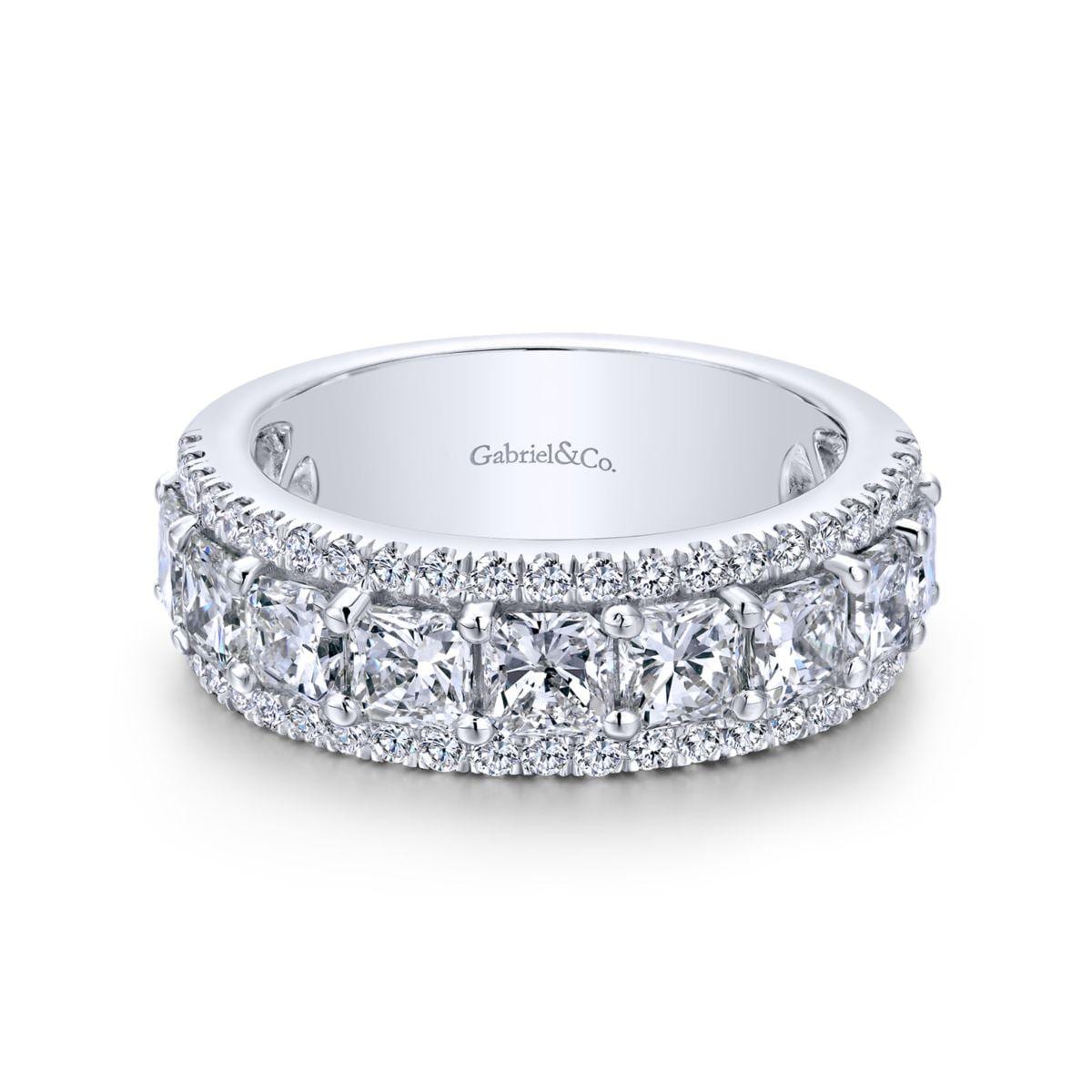Wide 14K White Gold Princess Cut Fancy Diamond Anniversary Band