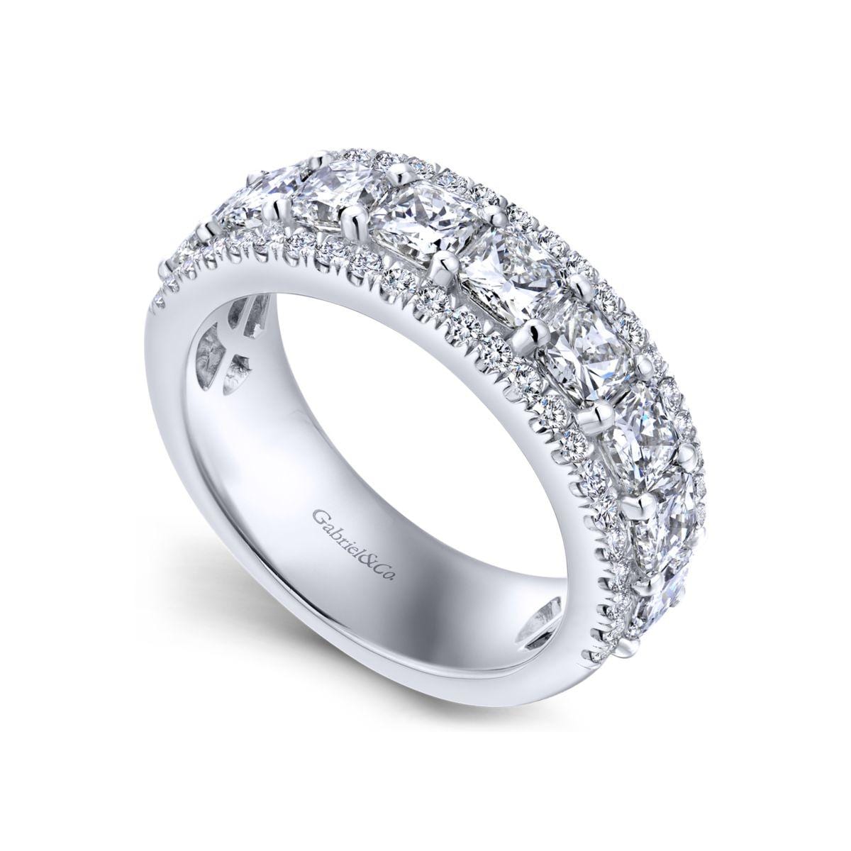 Wide 14K White Gold Princess Cut Fancy Diamond Anniversary Band - Image 3