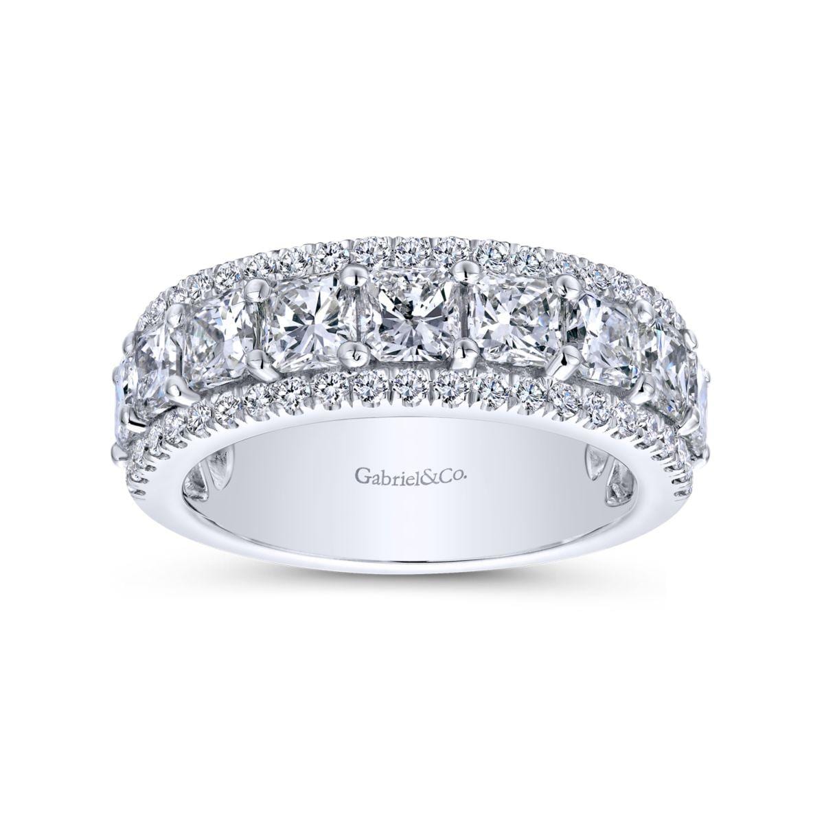 Wide 14K White Gold Princess Cut Fancy Diamond Anniversary Band - Image 4