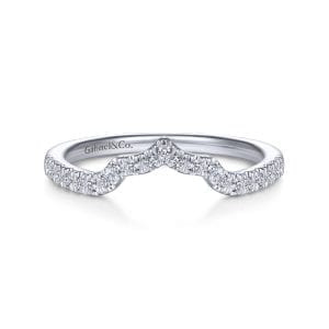 14K White Gold Curved Diamond Wedding Band