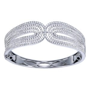 18K White Gold Multi Row Textured Diamond Bangle