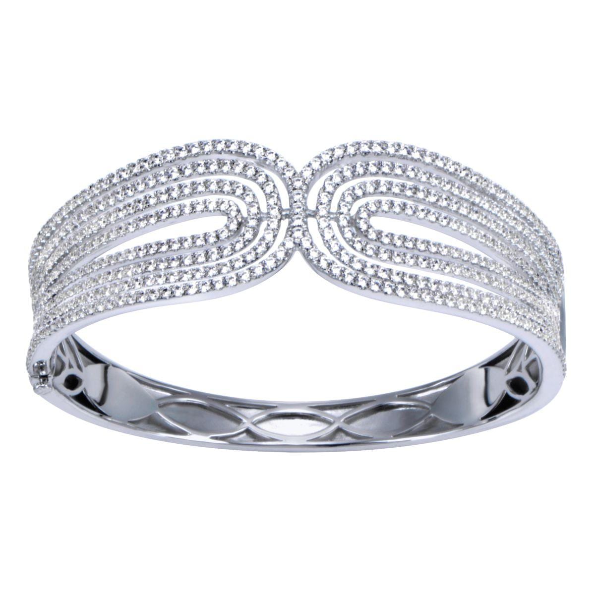 18K White Gold Multi Row Textured Diamond Bangle