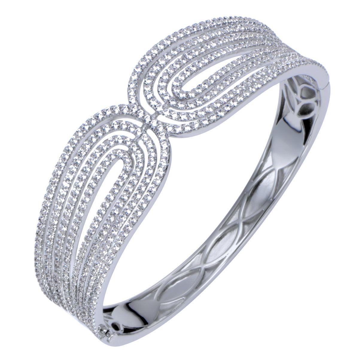 18K White Gold Multi Row Textured Diamond Bangle - Image 2
