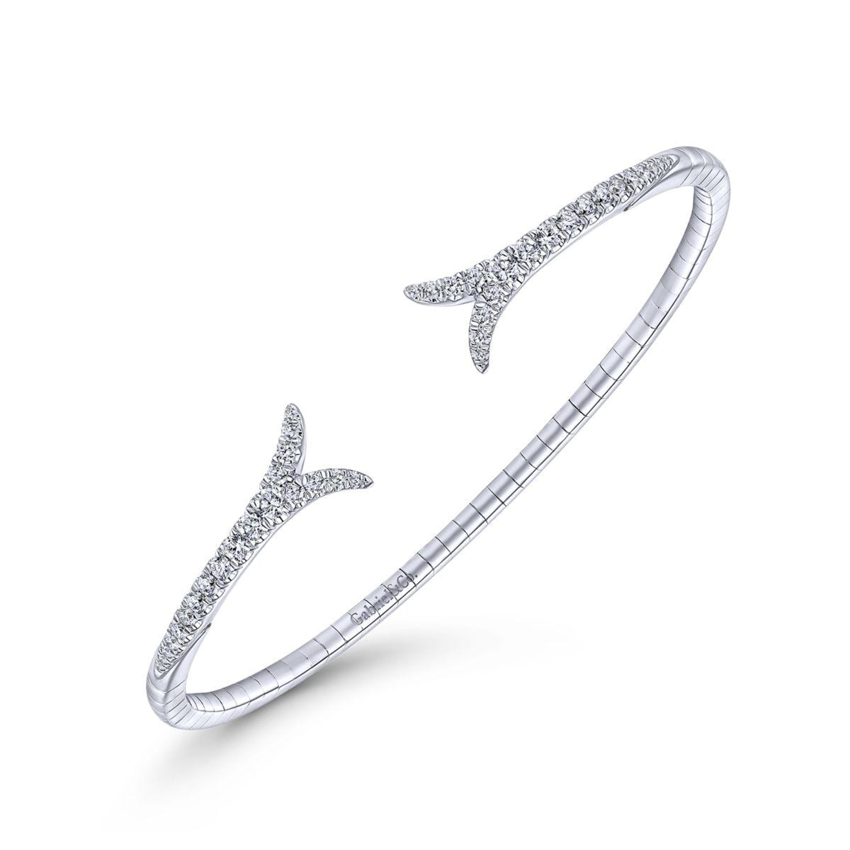 14K White Gold Split Diamond Bangle - Image 2