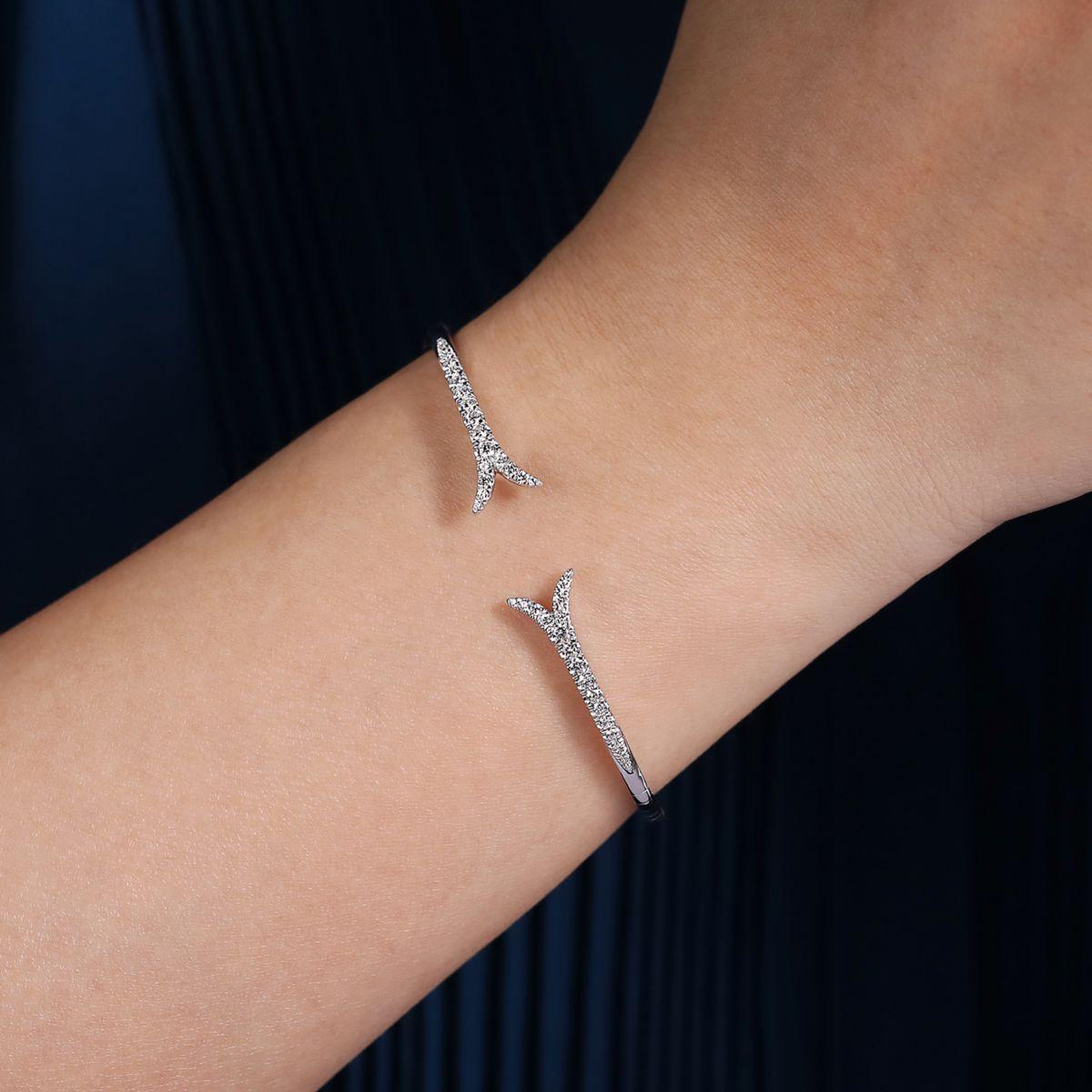 14K White Gold Split Diamond Bangle - Image 4