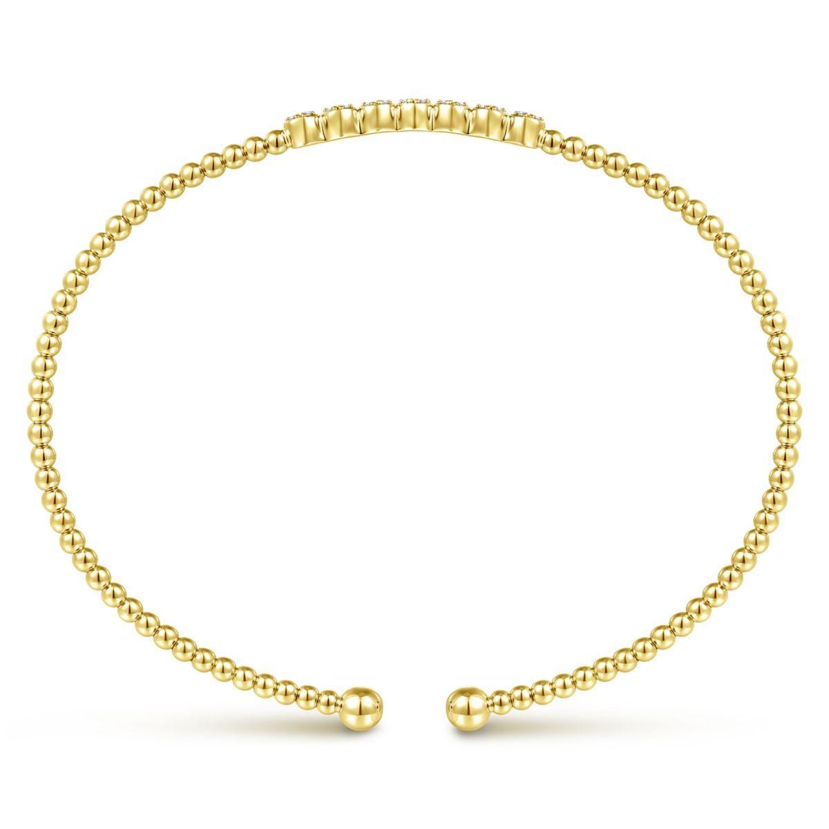 14K Yellow Gold Bujukan Bead Cuff Bracelet with Cluster Diamond Stations - Image 3