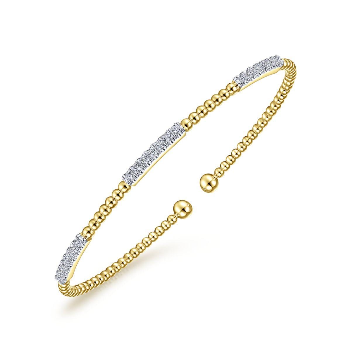 14K Yellow Gold Bujukan Bead Cuff Bracelet with Diamond Pavé Stations - Image 2